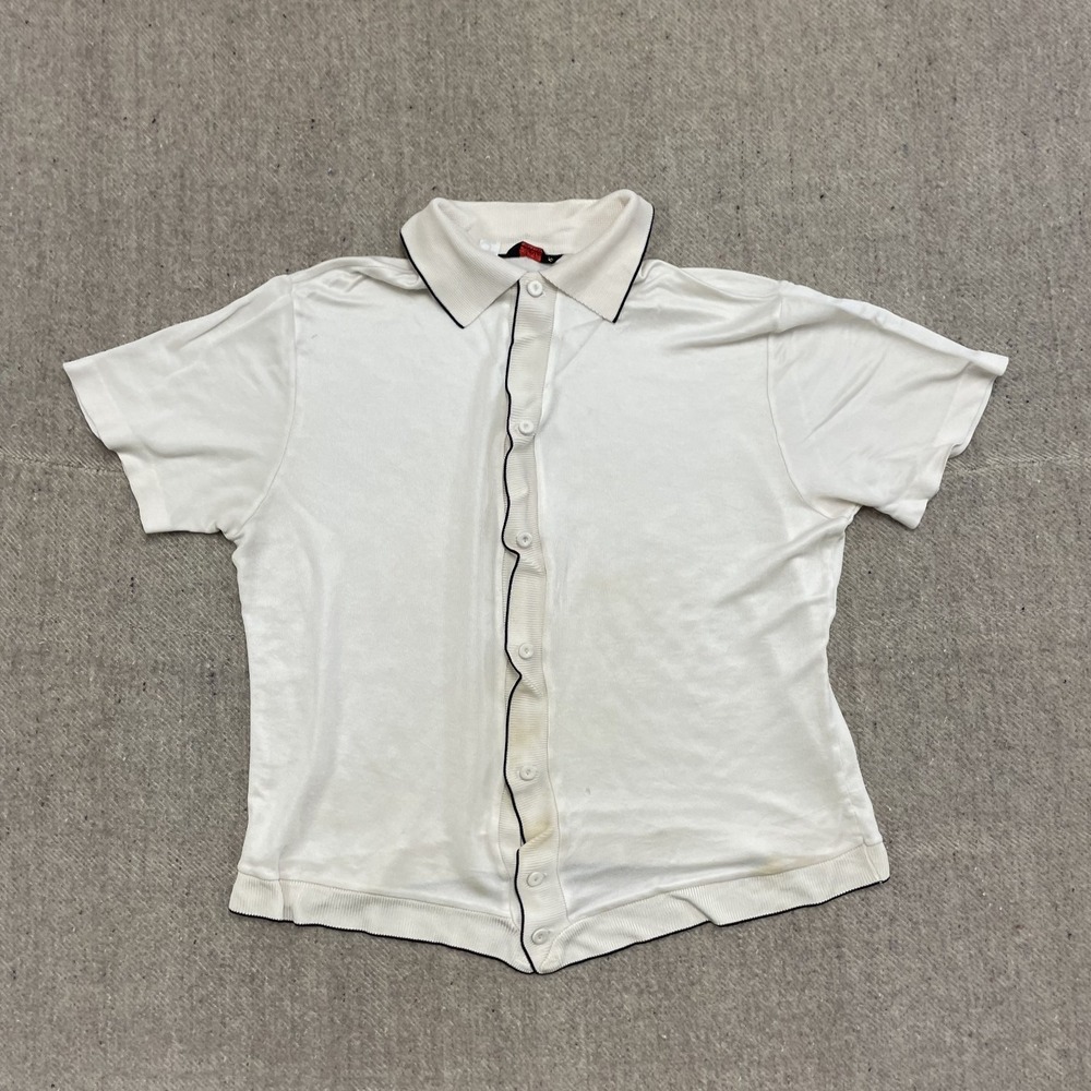 Vintage Button Up Polo‎ Shirt Mens Small White 1970s Clubman